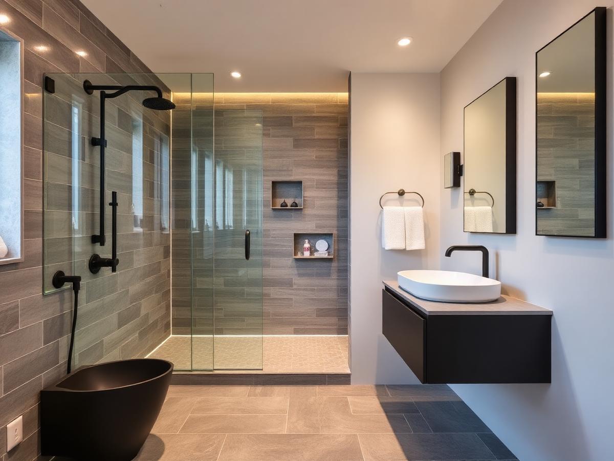 Modern bathroom remodel with walk-in tile shower