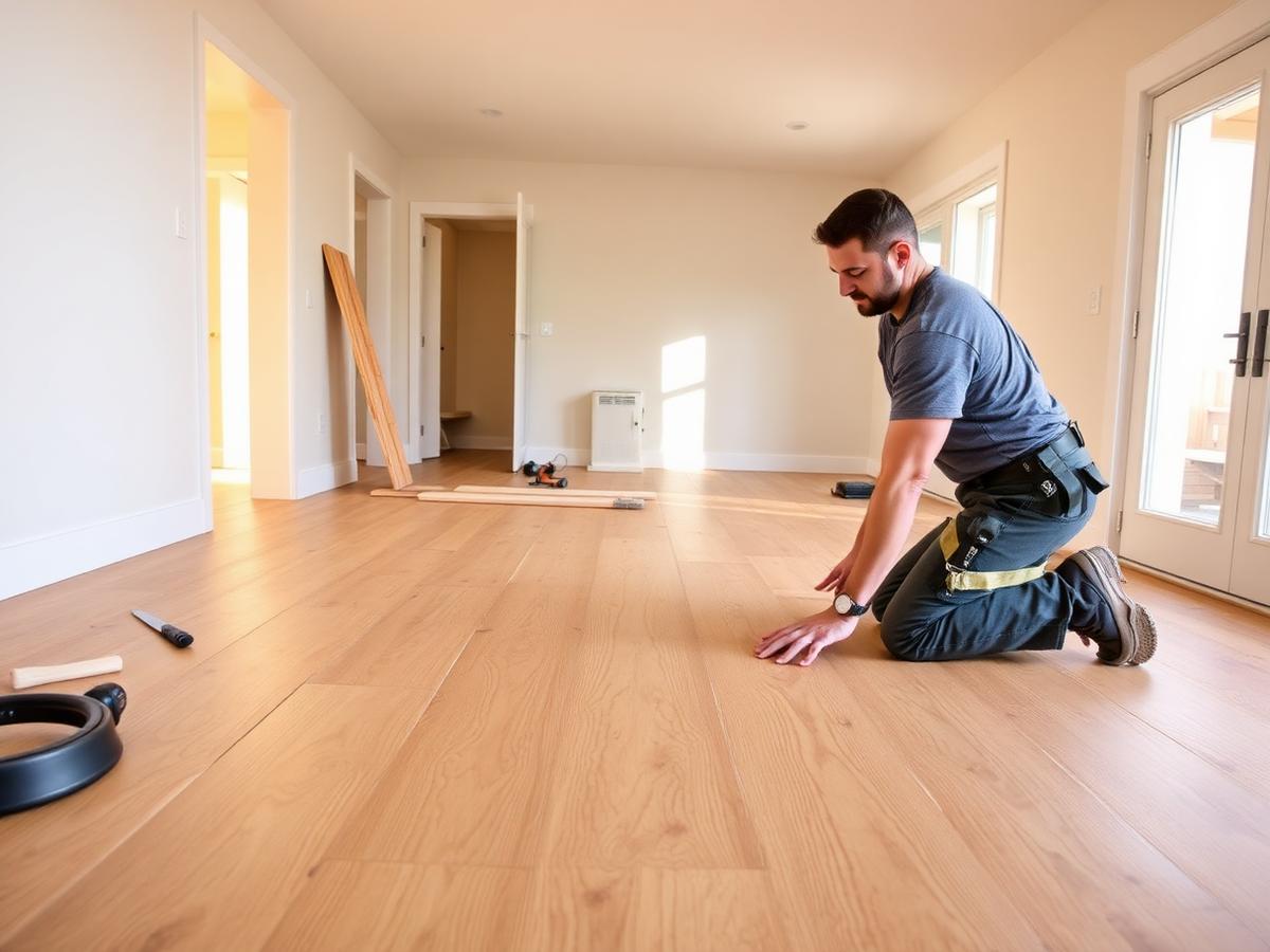 Hardwood flooring installation in progress
